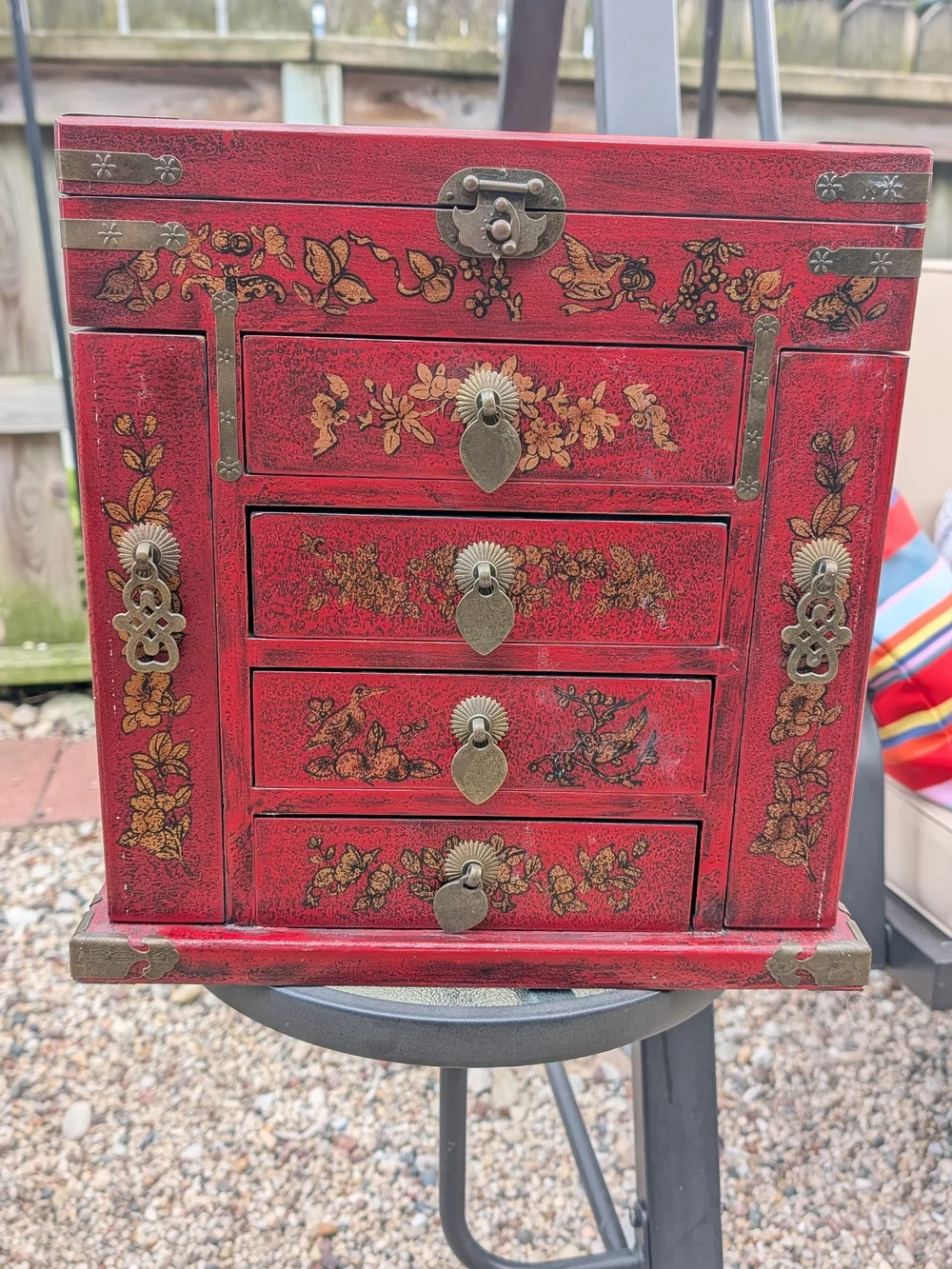 Vintage Hand Painted Four Drawer Wooden Jewelry Box